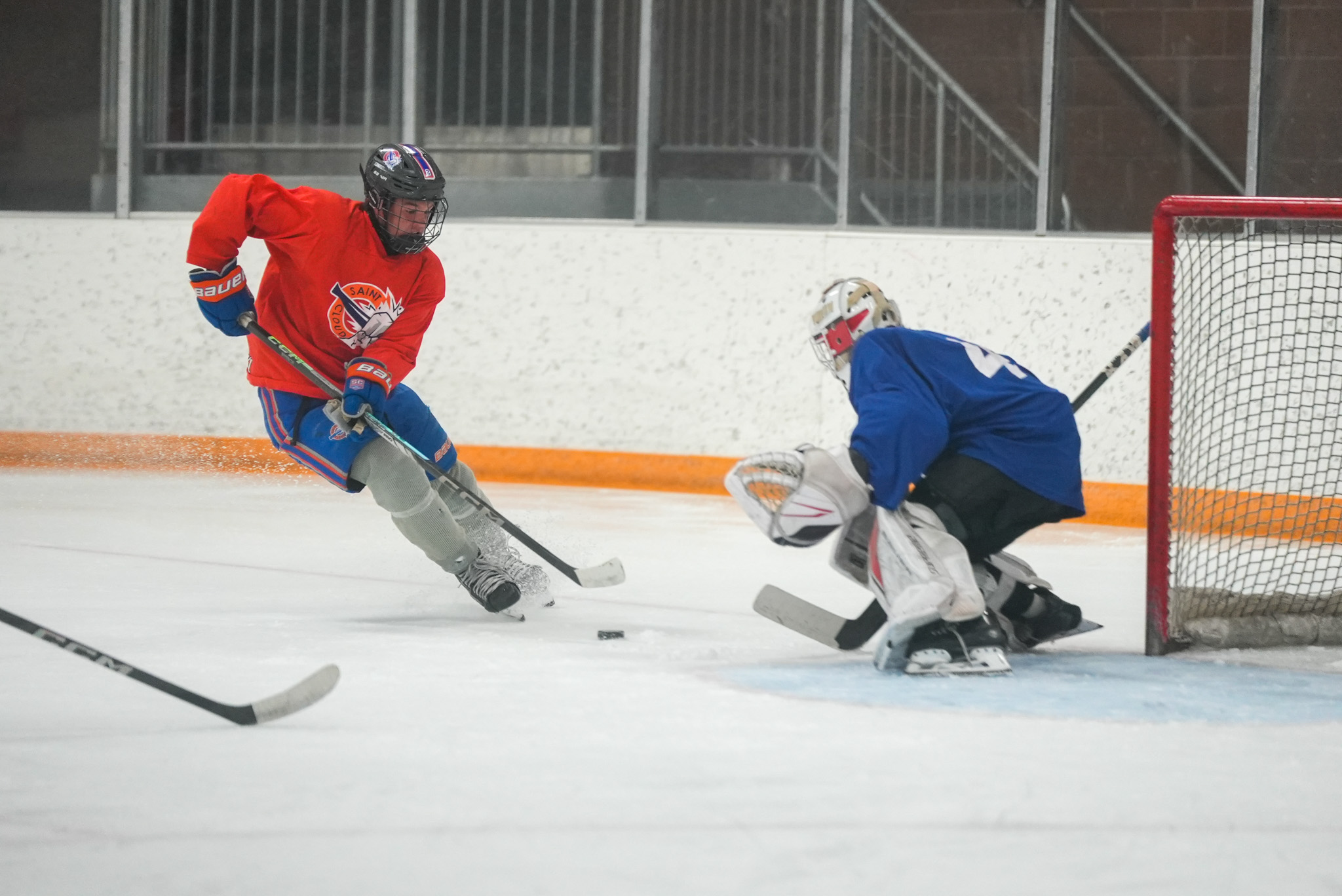 hockey players by the net